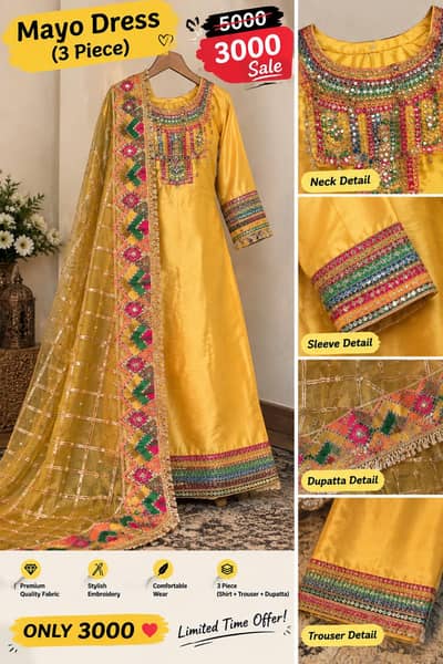 mayo dress 3 piece  short shirt Beautiful  Embroidery