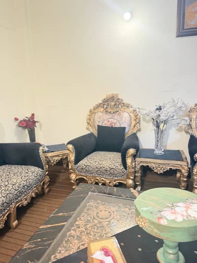 Pure shisham chinoti black n gold sofa