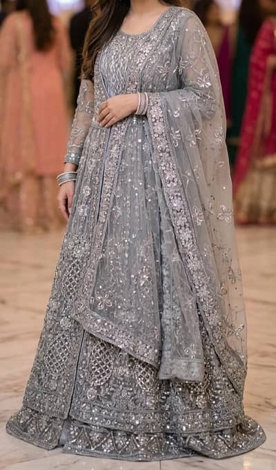 Silver Grey Maxi with Silver Work & Dubatta