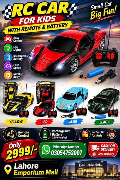 Race car for kids with remote battery