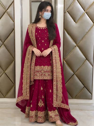 Bridal Fancy Maroon Dress |Heavy Golden Embroidery Excellent Condition