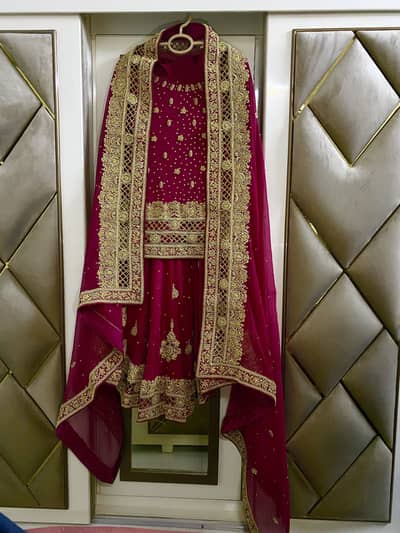 Bridal Fancy Maroon Dress |Heavy Golden Embroidery Excellent Condition