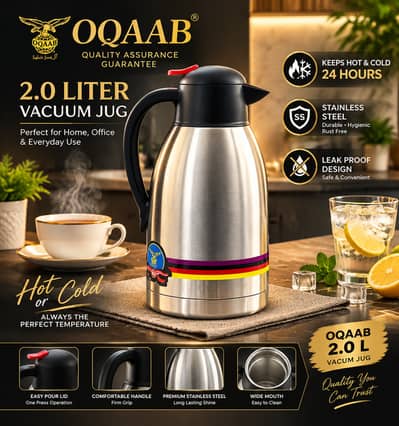 OQAAB Premium Vacuum Jug 2.0 Liter | New Stainless Steel Thermos