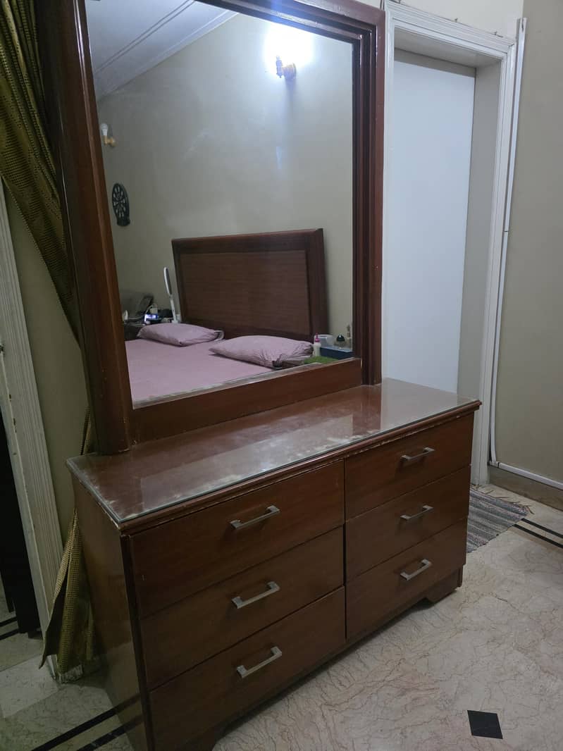 King Size Wooden Bed Set walnut Polish | 2 Side Tables + Dressing ...