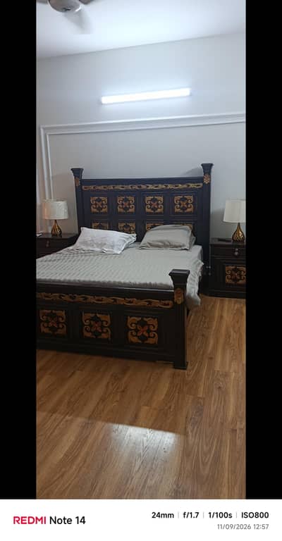 Premium Wooden double bed king size with2 side tables
