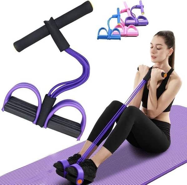 Tummy Trimmer Belly Fat Burner| Double Spring Pull Reducer Resistance Band with Foot Pedal| 4-Tube Elastic Yoga Abs Abdominal Workout Equipment for Weight Loss, Arm Muscle Builder & Core Strength Training – Home Gym Fitness Body Exerciser for Men & Women