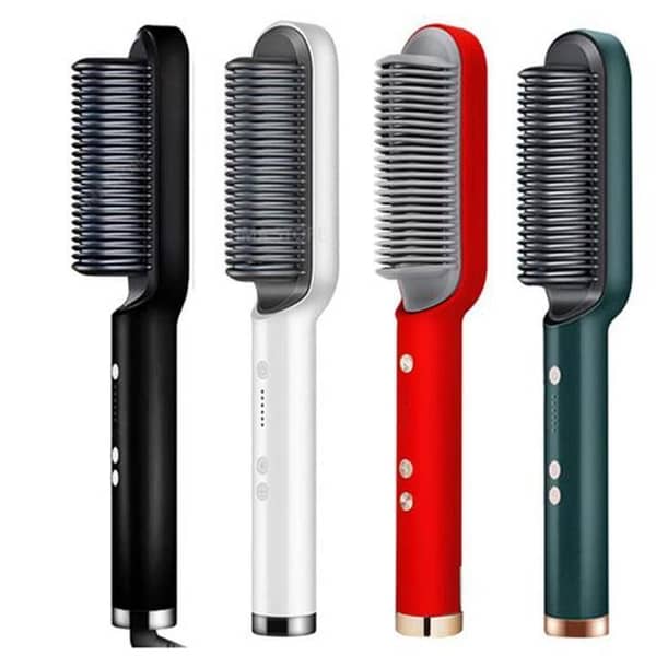 Hair Straightener Brush Comb for Curling Hair| 2 In 1 Anti-Scald Heated Hair Straightener| PTC 5 Ceramic Hair Straightener Brush Beard Comb| Negative Ion Fast Heating Hot Comb Iron Hair Styler Tool for Travel and Salon, HQT-909B