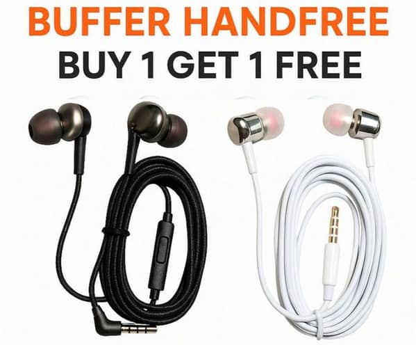 Pack of 2 Buffer Handfree Type-C & 3.5mm Earphones with Mic for Android – Deep Bass Stereo, Rubber Tip