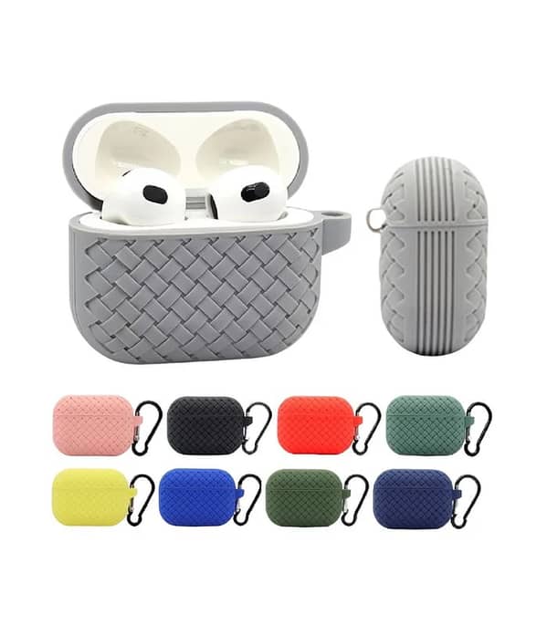 Silicone Braided Protective Case with Carabiner Hook for Wireless Earbuds – Sleek, Shockproof, Portable