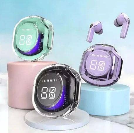 Wireless Earbuds with Bluetooth 5.3, Transparent Case, LED Display, Noise Reduction, Heavy Bass Stereo, Waterproof Sports Headset with Microphone