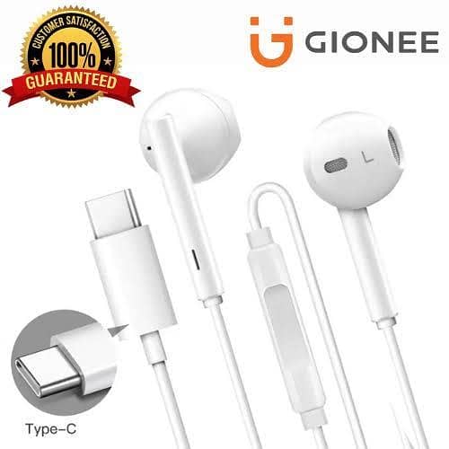 Original Gionee Type-C Handsfree with Mic | USB-C In-Ear Earphones with Dual Driver Hi-Fi Sound