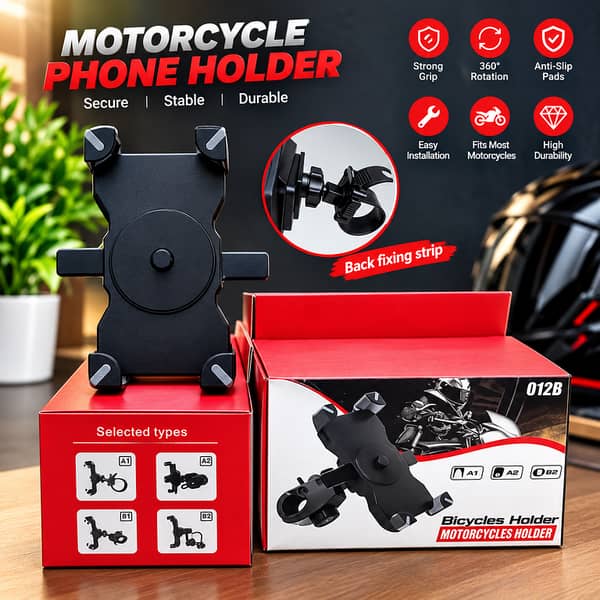 012B Motorcycle Phone Holder | 360° Rotating Handlebar Mount with Anti-Slip Grip
