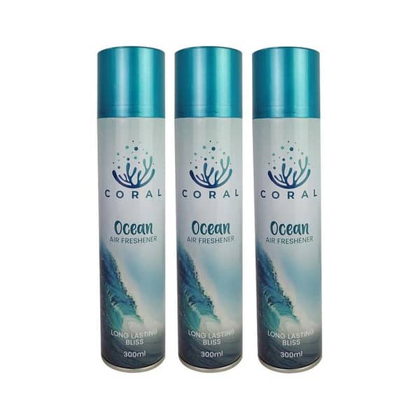 Coral Air Freshener Ocean - Pack of 3, 300ML Spray for Car, Home, and Office