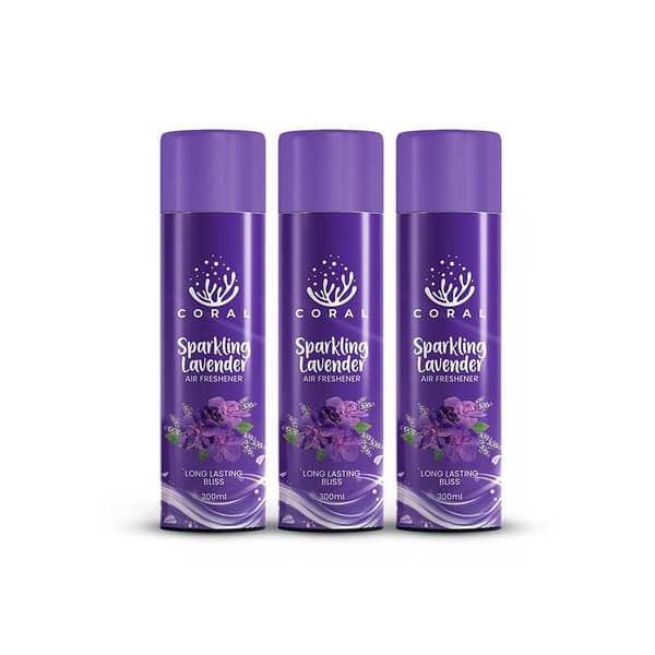 Coral Lavender Air Freshener - Pack of 3 Big 300ML Bottles for Car, Home, and Office