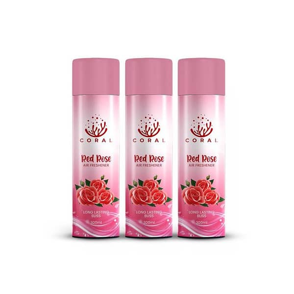 Coral Air Freshener Red Rose - 300ML Pack of 3 for Car, Home, and Office