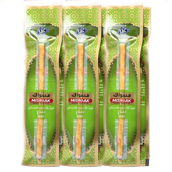 SAC Miswak Mint Natural Toothbrush - 3 Pack of 100% Natural Sticks