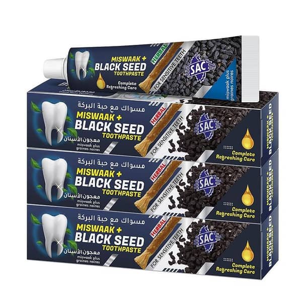 SAC Herbal Toothpaste Pack of 3 - BlackSeed with Meswak, 125gm Each