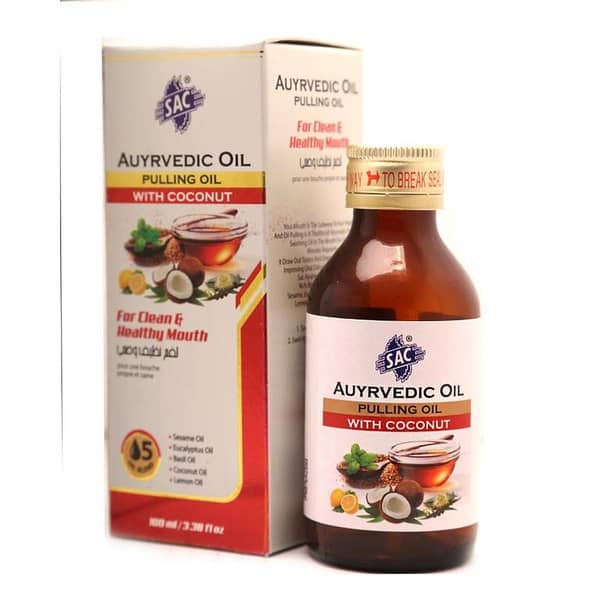 SAC Ayurvedic Mouth Pulling Oil with Coconut Oil for Healthy Teeth - 100ml - Natural Ingredients: Sesame, Eucalyptus, Basil, and Lemon