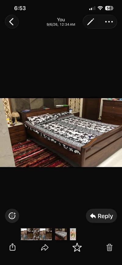 Sheesham wooden double bed with side tables