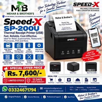 Speed-X SP-200U Thermal Receipt Printer (USB) - Brand New POS Printer