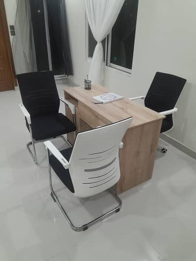 Brand New Executive Office Desk & 3 Ergonomic Mesh Chairs Set