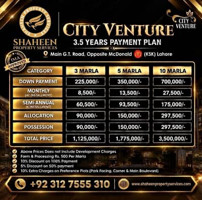 Urban City Lahore Residential Plot File Available on Easy Installment Plan Main GT Road Kala Shah Kaku