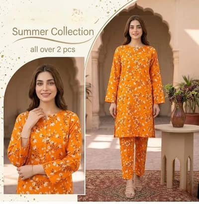 LIMITED 2-DAY SALE: Women Orange Printed 2 Pcs Unstitched Suit