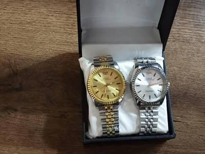 Men's silver and Gold  Chain strap Watch with Box