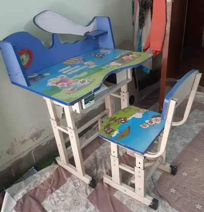 Kids Wooden & Metal Study Table with Matching Chair – Good Condition