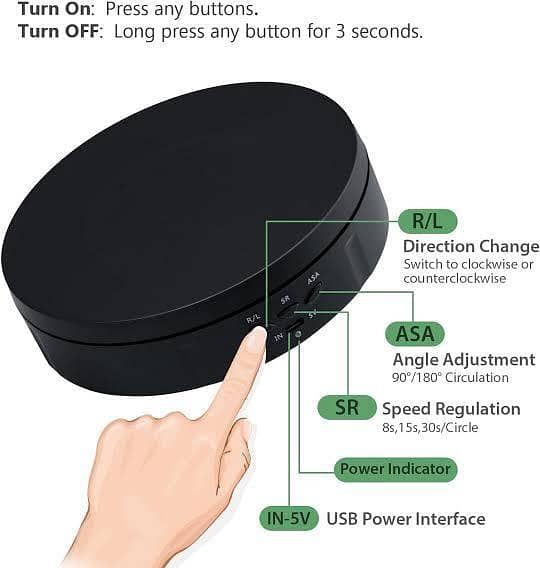 Motorized Rotating Display Stand,5.7inch 360 Degree Electric Rotating Turntable Display Stand for Photography Shows/Jewelry/Watch/3D Models/Cup -The Load-Bearing Capacity is About 10kg,Black
