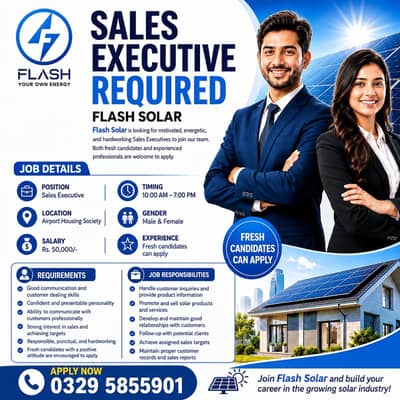 Sales Executive Required | Flash Solar | Male & Female | Jobs