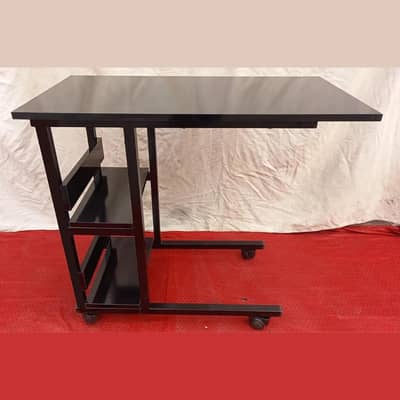 Black Laptop Table with 2 Shelves for Home Use