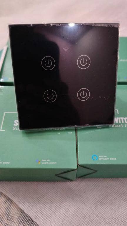 4 Gang Touch with Power Icon Black