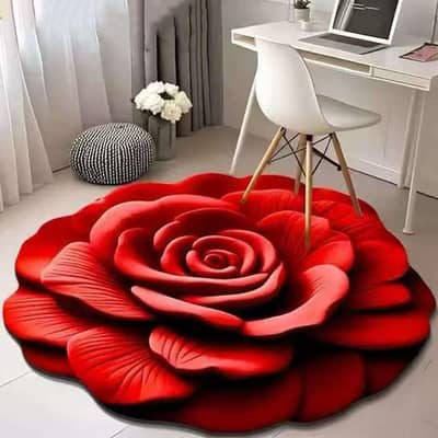 3D Visual Flower Shaped Floor Mat Red Color
