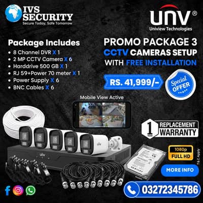UNV 6 Camera CCTV Package | 2MP Full HD CCTV | Mobile View
