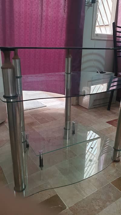 3-Tier Glass & Steel Side Table