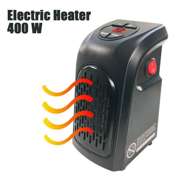 Portable Electric Handy Heater 400-Watt| Mini Room Heater with Air throw Fan| Digital Display, Adjustable Thermostat & Timer Wall Heater| Low Power Energy Saving Room Heater| Instant Heat Plug-In Ceramic Heater for Home Office Bedroom and Washroom.