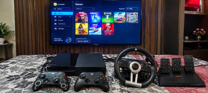 Xbox ONE 1 TB + Steering Wheel with 2 Controller wireless+wired