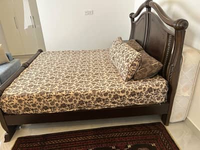 Wooden Bed with One Side Table and Dura Gold Plus 10 Inch Mattress