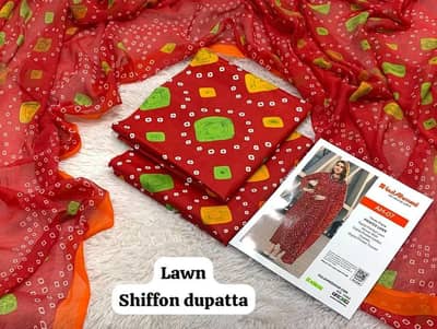 Red printed lawn shirt &  dupatta set