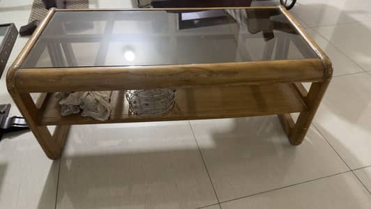 Wooden Coffee Table with Glass Top & Bottom Shelf