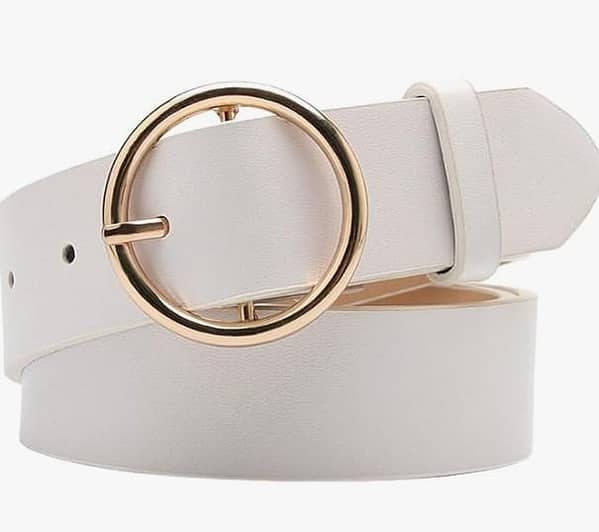 Womens White Leather Belt with Gold Buckle Lady Elastic Waist Stretch Belt for Jeans Dresses Trousers Fashion R5676
