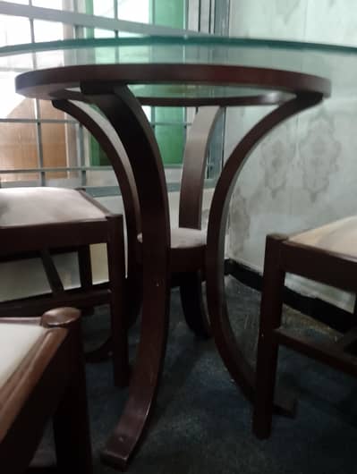 Elegant Circular Glass-Top Dining Table with 4 Chairs