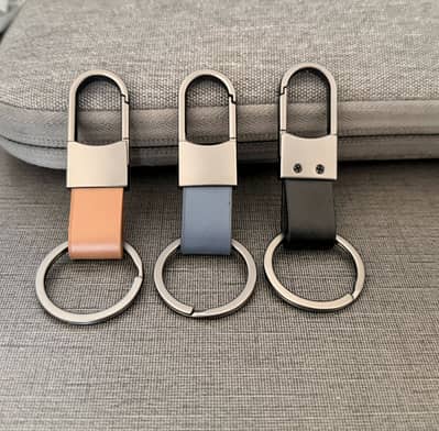 Leather Car Key Chain – Tan, blue & Black