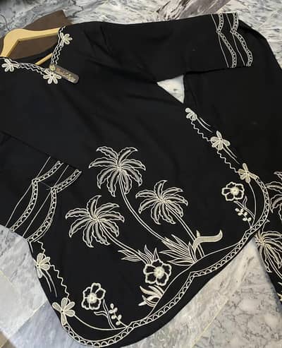 premium quality 2pieces women stitched cotton embroidered shirt and