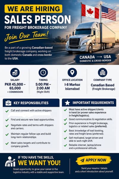 Sales person required for Freight brokerage comapny