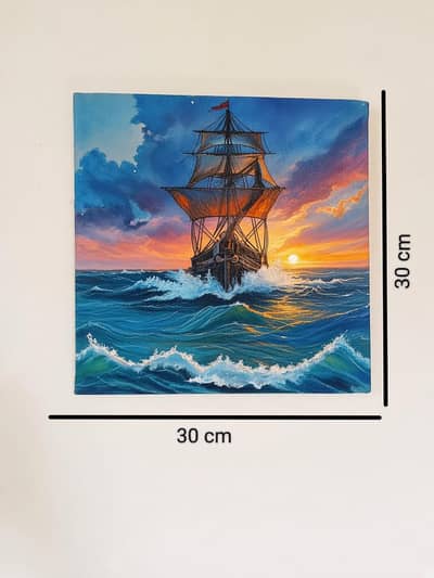 Original Handmade Acrylic Canvas painting Landscape ocean ship
