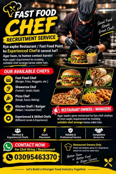 Experienced Fast Food Chefs Available | Restaurant Hiring Service