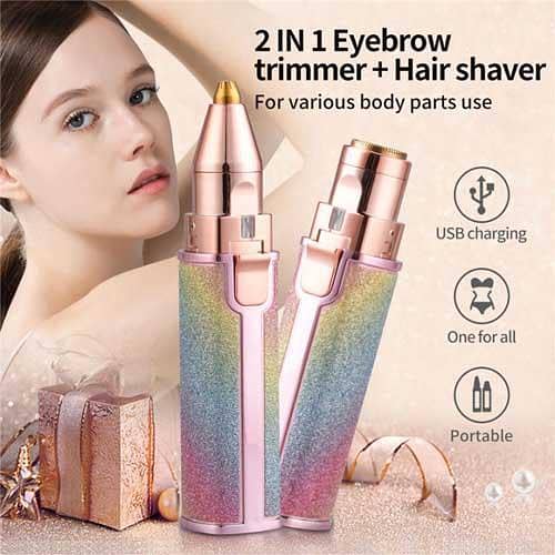 2 in 1 Rechargeable Facial & Eyebrow Hair Remover Machine for Women – USB Portable Electric Trimmer for Eyebrow, Nose, Face, Neck, Bikini & Body Hair – Painless Precision Shaver - Painless Hair Removal Machine for Girls
