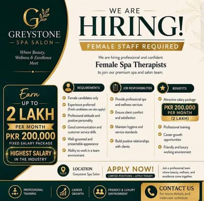 Need Female Staff Therapist For Spa Salon Salary 2 Lakh